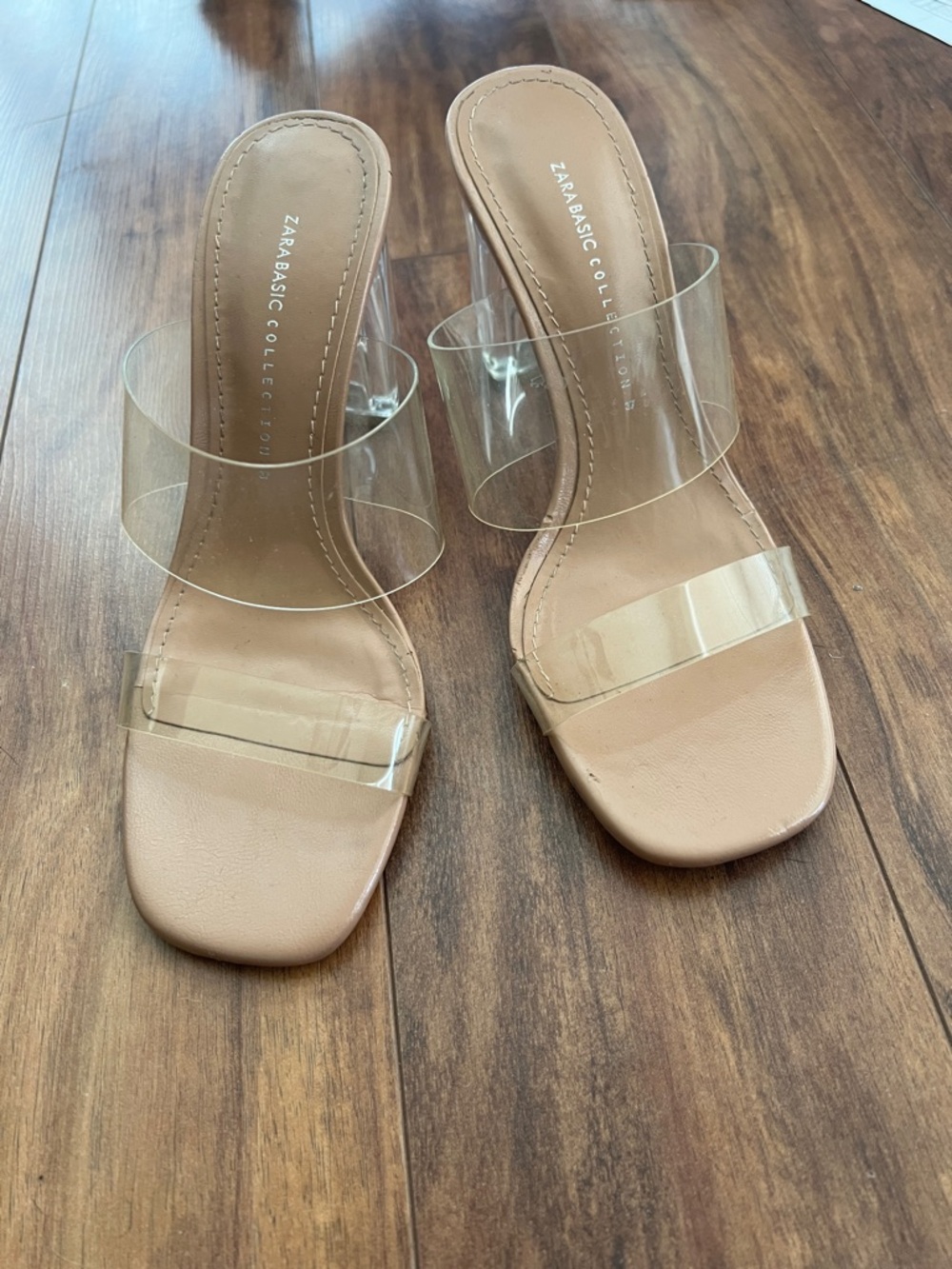 Zara Nude Clear-Strap Mid-Heel Sandals